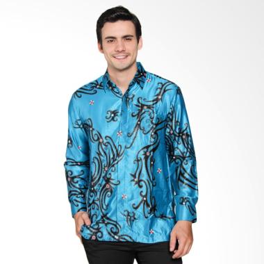 Batik Waskito Short Silk Shirt Batik Pria - Biru