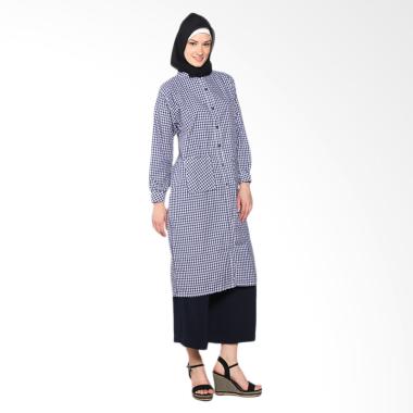 Chick Shop simple checkered long shirt CO-34-02-D Baju Moslem - Navy