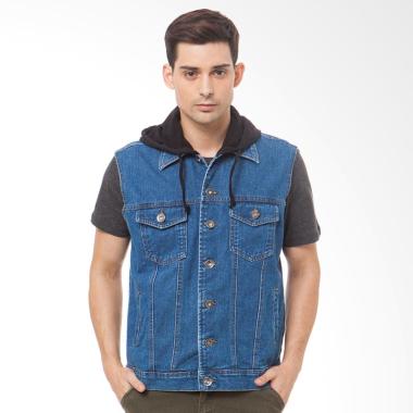 People's Denim Men Bezzron Vest Denim Hoodie Pria - Biru
