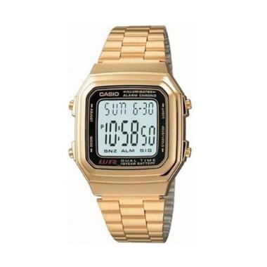 Casio A-178WGA-1A Data Bank Strap Stainless Steel Jam Tangan Wanita - Gold Emas