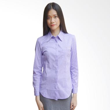 Adore Ladies Kemeja Lengan Panjang Kotak Atasan Wanita - Purple
