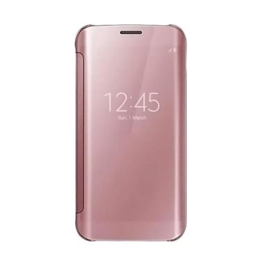 OEM Wallet Mirror View Flip Cover Casing for Samsung Galaxy S6 Edge - Rose Gold