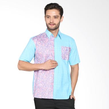 Blitique Motif Kembang Abstrak Kemeja Batik Pria - Biru BLTQTC120PB