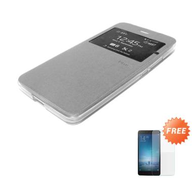 Ume Flip Cover Casing for Samsung Galaxy J100 - Silver + Free Tempered Glass Screen Protector
