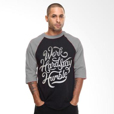 Fantasia 3/4 Lengan Panjang Work Hard T-Shirt Pria - Black Multicolor