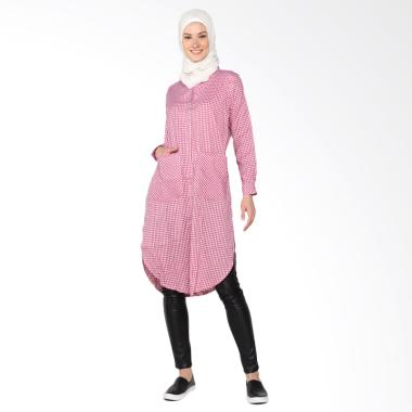 Chick Shop Simple Checkered Oval Long Shirt CO-68-01-M Baju Moslem - Red