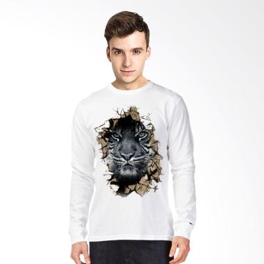 T-Shirt Glory 3D Harimau Low Kaos Lengan Panjang Pria - Putih
