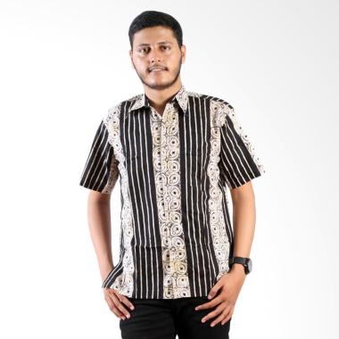 Batik Nulaba Cap Kemeja Pria Lengan Pendek Kawung Lurik Monochrome
