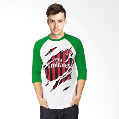 T-Shirt Glory Kaos 3D Ac Milan Jersey Raglan Pria - Putih Hijau