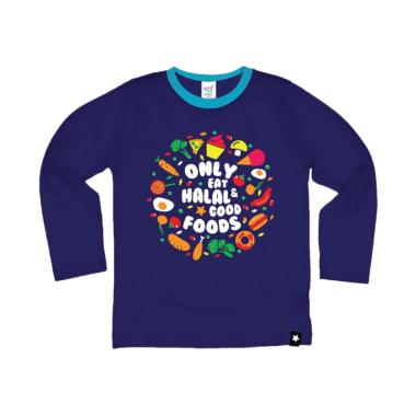 Afrakids AF131 Only Eat Halal and Good Foods Kaos Anak Muslim - Biru Electric