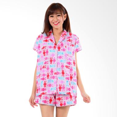 Madeleine Piyama Rabbit Short Setelan Baju Tidur Wanita - Pink