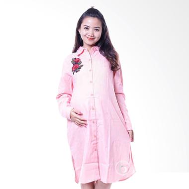 Mama Hamil Dress Belle Rossy Katun Baju Hamil - Pink