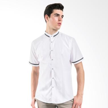 MANLY Edensor Slim Fit Plain Shirt with Combination Baju Koko - White