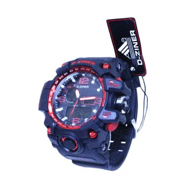 D-ziner DZ8009 Jam Tangan Pria Dual Time - Bonus Baterai - Hitam Merah