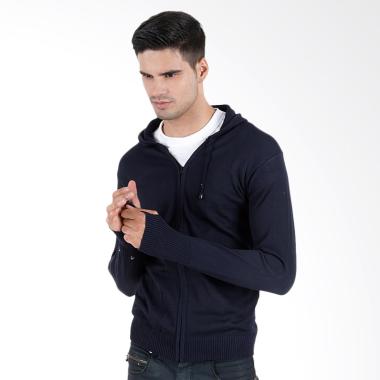 Elfs Shop Rajut Hoodie Ariel Motif Simple Cardigan Pria - Biru Dongker