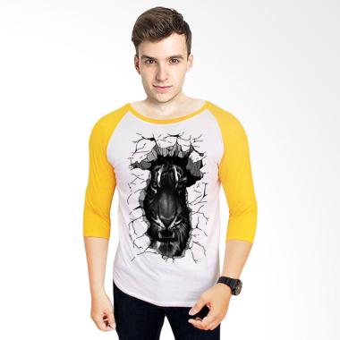 T-SHIRT GLORY 3D Harimau Elegant Kaos Raglan Pria - Putih Kuning