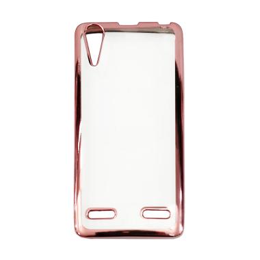 OEM Jelly Transparan Shiny Chrome List Softcase Casing For Lenovo A6000 - Pink