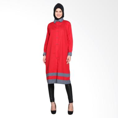 Chick Shop CO-73-03-MA Two Tone Sandwich Long Shirt Tunic Moslem - Red Grey