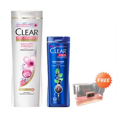 Clear Sakura Fresh Shampoo 340 mL d ... ampoo 170 mL + Free Pouch