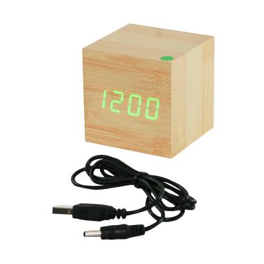 OHOME LED Hijau Digital Clock Alarm ... re Jam Kayu - Coklat Muda