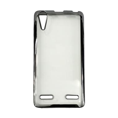 Case Jelly Transparan Shiny Chrome List Softcase Casing for Lenovo A6000 Hitam .
