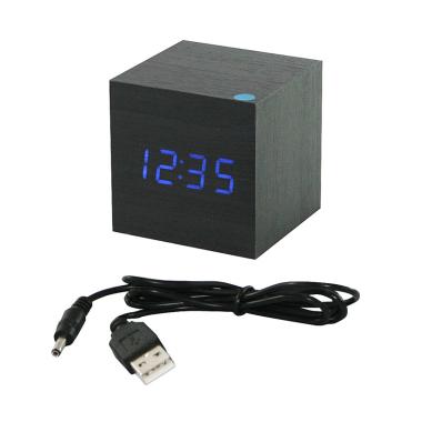 OHOME IN Digital LED Clock Alarm Ca ... m Kayu Kecil - Hitam Biru