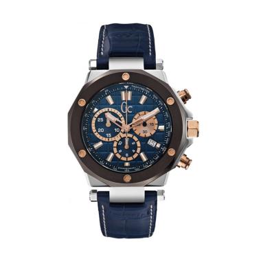 Guess Collection Leather Jam Tangan Pria Gc X72025G7S - Biru Rosegold Blue