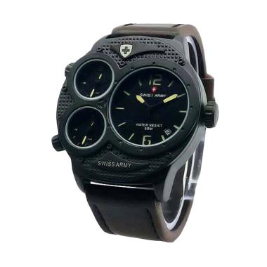 Swiss Army SA 1561 Triple Time Leat ...  Tangan Pria - Dark Brown