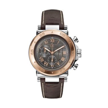 Guess Collection Leather Jam Tangan Pria Gc X90005G2S - Coklat Rosegold Brown