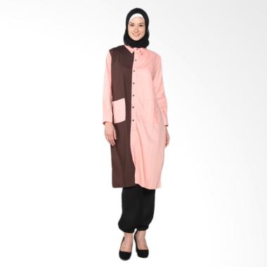 Chick Shop Simple Combined Plain Long Shirt CO-52a-01-PCt Moslem - Peach Dark brown