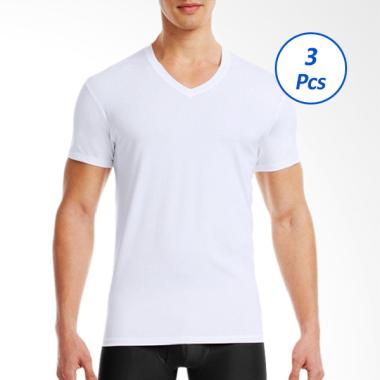 Pierre Uno V-Neck T-Shirt Kaos Dalam Pria - Putih [3Pcs]