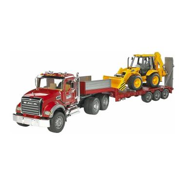 Bruder Toys 2813 MACK Granite Truck with Low loader & JCB 4CX Backhoe loader Diecast - mainan mobil/