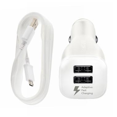 Samsung Dual Car Charger Fast Charg ... Data Cable Micro - White