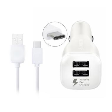 Samsung Dual Car Charger Fast Charg ... Data Cable Type C - Putih