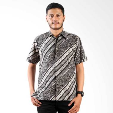 Batik Nulaba Printing Parit Rembulan Kawung Monochrome Kemeja Pria