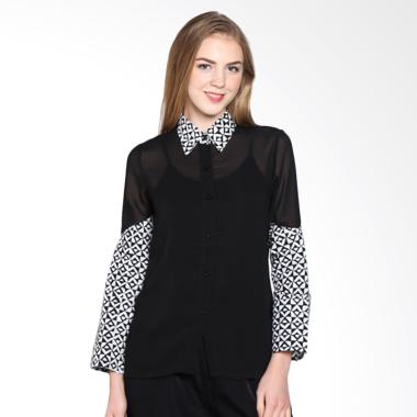 Batik Pria Tampan Wblpj-04081617c Curved Square Sifon Long Sleeve Shirt - Black