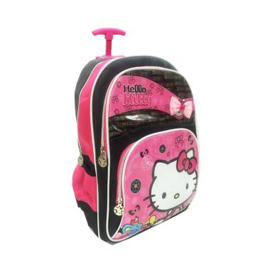 Bravery Hello Kitty Black Pink Pita Import 3 Kantung Tas Troley Sekolah