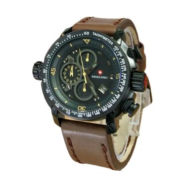 Swiss Army Crhonograph Formal Man D ... her Strap Jam Tangan Pria