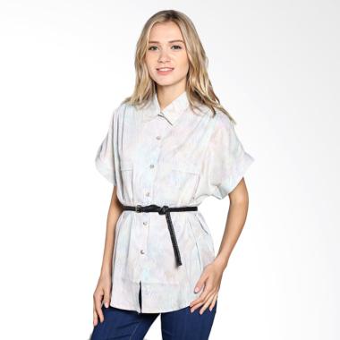 Batik Pria Tampan Wblpd-04081649c Women Short Sleeves Waved Marble Shirt - Ecru