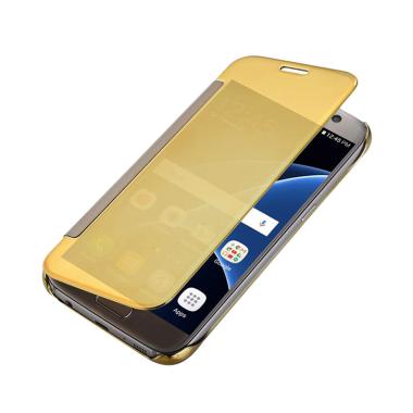 Case Mirror Hardcase Flip Cover Casing for Samsung Galaxy S7 Edge - Gold