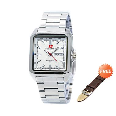 Swiss Army SA5109M SS Stainless Ste ...  Putih + Free Strap Kulit