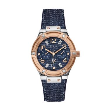 GUESS W0289L1 Jet Setter Guess Watch Denim Leather Stainless Steel Jam Tangan Wanita - Blue Blue Den