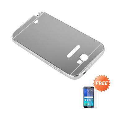 Case Bumper Chrome with Backcase Mirror for Samsung Galaxy Note 2 - Silver + Free Tempered