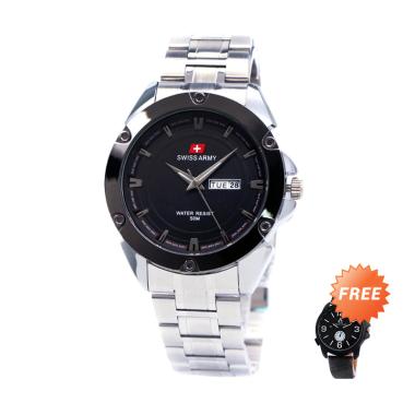 Swiss Army SA 150881 Stainless steel Jam Tangan Pria - Hitam Silver + Free Jam Tangan