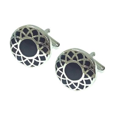 Houseofcuff Cufflinks French Cuff Circle BW 003 Manset Kancing Kemeja Silver