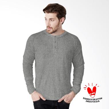 Morning Whistle Man Button Tee Long ... - Melange Light Grey Owl