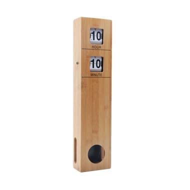 UCHII Bamboo Auto Flip Clock with P ... & Standing Table - Brown