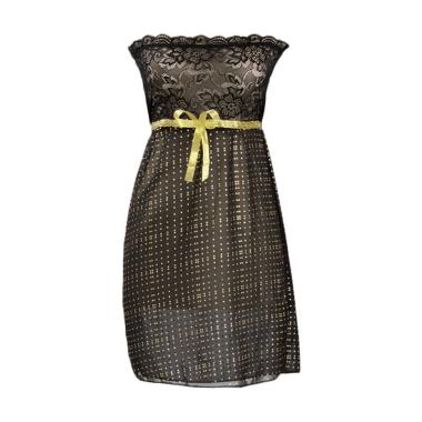 Lingerie X Lingerie L-1011 Flower S ... bydoll - Black Shiny Gold