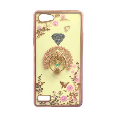 OEM Jelly Transparan Shiny Chrome with Ring Stand Flower List Softcase Casing for Oppo Neo7 -