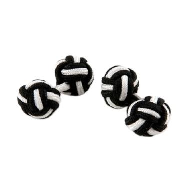 Houseofcuff French Wedding Best Man Slik Knot Cufflinks Manset - Black White Black White